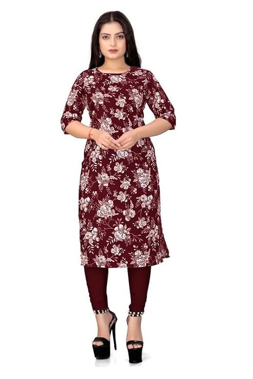 Women Floral Printed Crepe Knee Length Kurti Vinod Parent