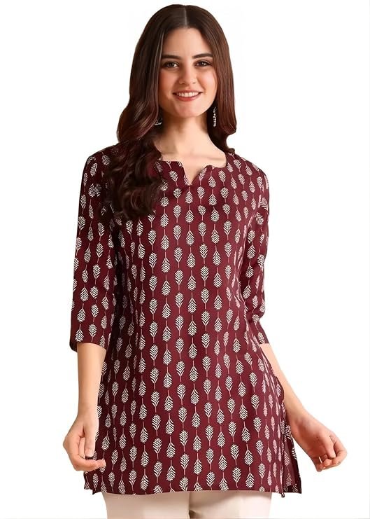 Women Short Kurti in TopsTunic Rayon Cotton Blend2