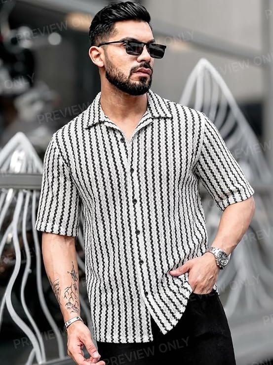 Stylish Textured Printed Half Sleeve