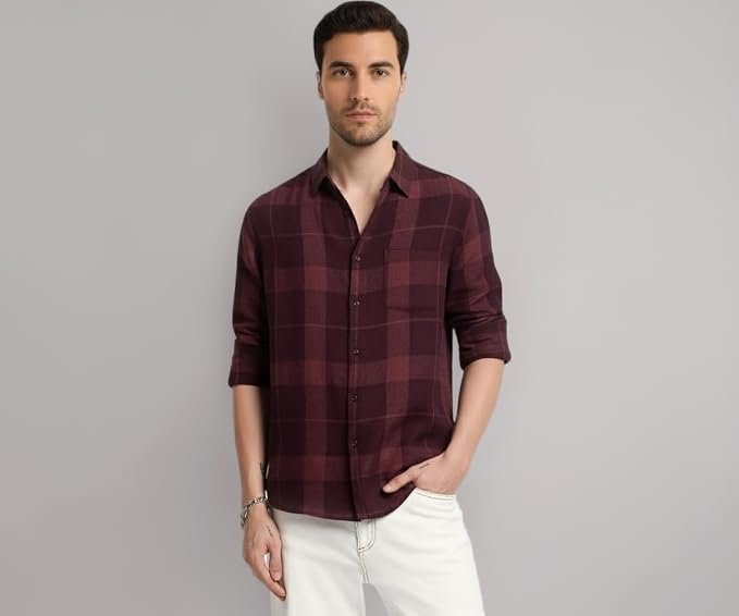 Mens Casual N Formal Single Pocket Check Shirt